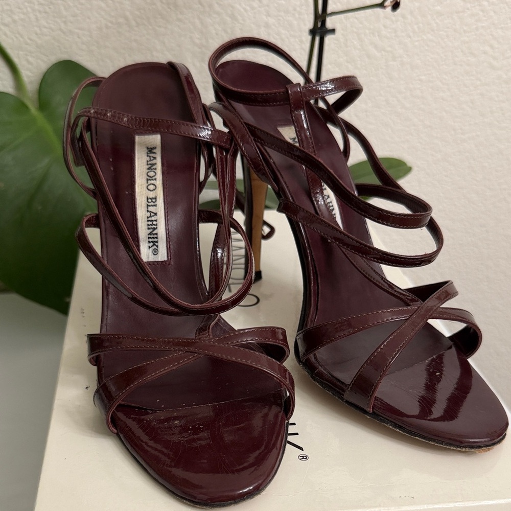 Manolo Blahnik Dark burgundy Strappy Heels